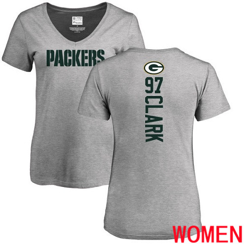 Green Bay Packers Ash Women #97 Clark Kenny Backer V-Neck Nike NFL T Shirt->nfl t-shirts->Sports Accessory